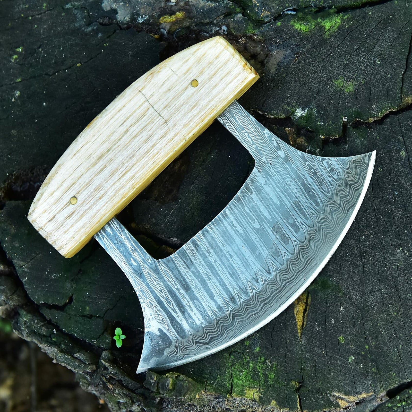 Handmade Damascus Steel Ulu Knife – Multi-Purpose Kitchen Blade with Sheath