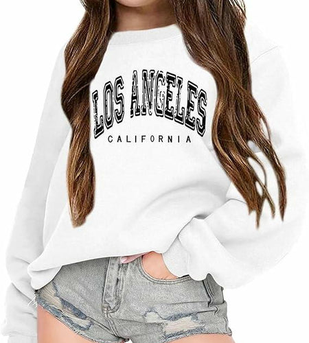EXARUS Girls Oversized Los Angeles Hoodie – White, 8Y