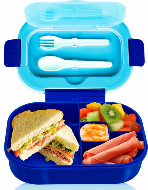 Load image into Gallery viewer, DifaBella Kids Lunch Box – 4-Compartment Bento Box with Spoon &amp; Fork (Blue)
