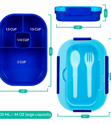 DifaBella Kids Lunch Box – 4-Compartment Bento Box with Spoon & Fork (Blue)