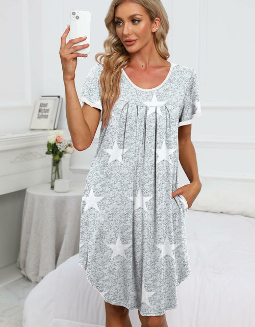 Load image into Gallery viewer, Dookttker Women’s Soft Loose Nightgown – Comfy Pleated Black Sleepshirt
