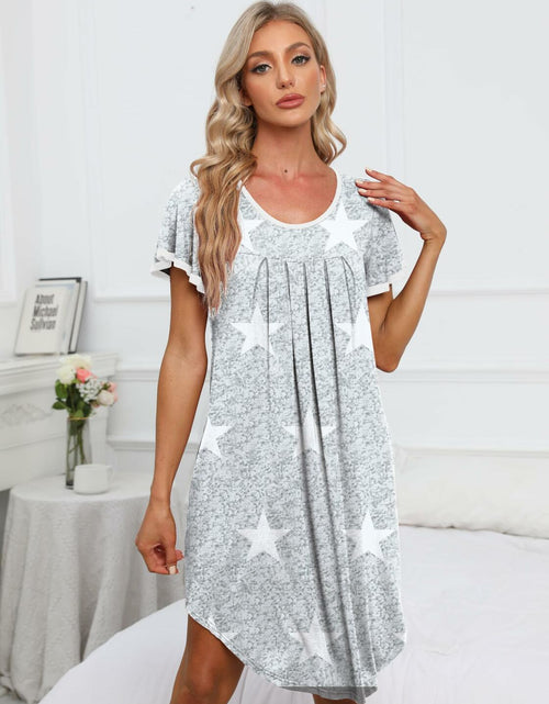 Load image into Gallery viewer, Dookttker Women’s Soft Loose Nightgown – Comfy Pleated Black Sleepshirt

