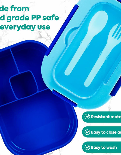 Load image into Gallery viewer, DifaBella Kids Lunch Box – 4-Compartment Bento Box with Spoon &amp; Fork (Blue)
