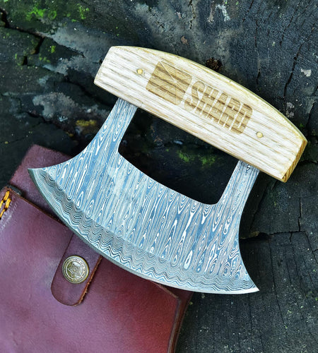 Handmade Damascus Steel Ulu Knife – Multi-Purpose Kitchen Blade with Sheath