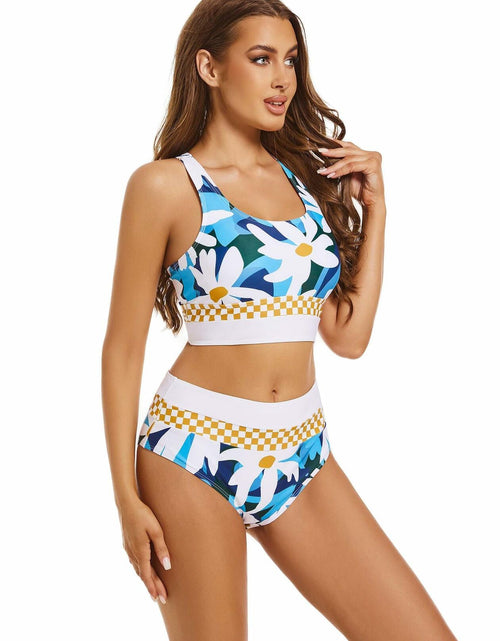 Load image into Gallery viewer, Subriank 2-Piece High-Waist Colorblock Swimsuit for Women (DeepSkyBlue, M)
