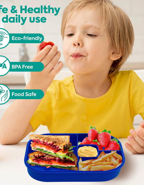 Load image into Gallery viewer, DifaBella Kids Lunch Box – 4-Compartment Bento Box with Spoon &amp; Fork (Blue)
