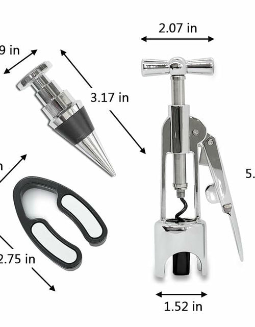 Load image into Gallery viewer, Lutong Wing Corkscrew Wine Opener Set w/ Foil Cutter &amp; Stopper Chrome
