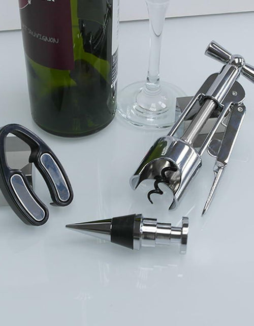 Load image into Gallery viewer, Lutong Wing Corkscrew Wine Opener Set w/ Foil Cutter &amp; Stopper Chrome

