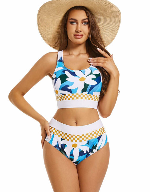 Load image into Gallery viewer, Subriank 2-Piece High-Waist Colorblock Swimsuit for Women (DeepSkyBlue, M)

