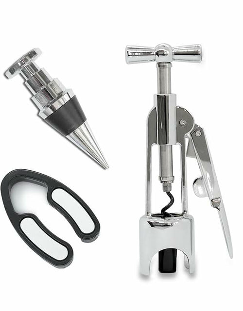 Load image into Gallery viewer, Lutong Wing Corkscrew Wine Opener Set w/ Foil Cutter &amp; Stopper Chrome
