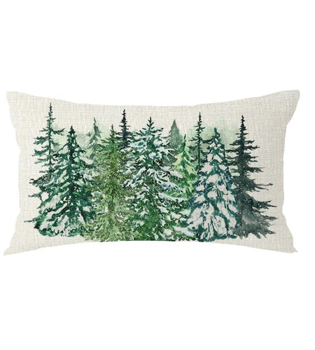 FELENIW Christmas Cedar Tree Watercolor Throw Pillow Cover 12x20in Cotton Linen