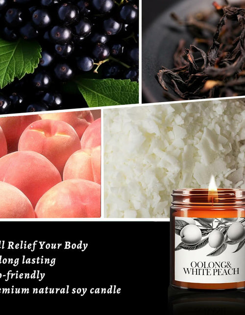 Load image into Gallery viewer, Oolong &amp; White Peach Scented Soy Candle Aromatherapy Black Jar Gift
