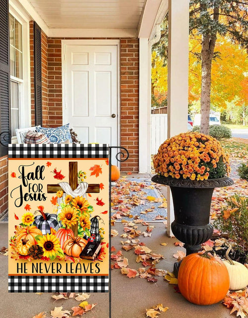Load image into Gallery viewer, 4SEASONS POD “Fall For Jesus” Autumn Pumpkin Christian Garden Flag 12x18
