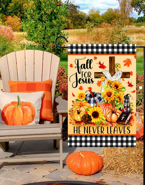 Load image into Gallery viewer, 4SEASONS POD “Fall For Jesus” Autumn Pumpkin Christian Garden Flag 12x18
