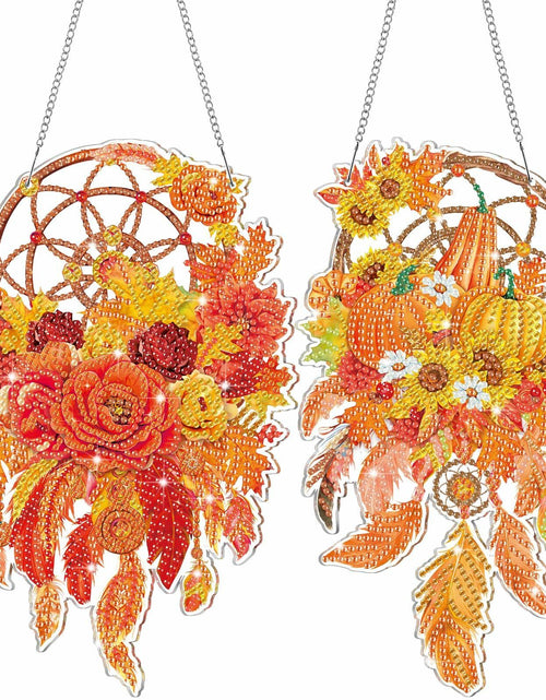 Load image into Gallery viewer, Saillong Fall Thanksgiving Diamond Art Suncatcher Pumpkin Hanging Decor 2PCS

