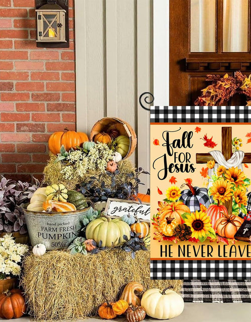 Load image into Gallery viewer, 4SEASONS POD “Fall For Jesus” Autumn Pumpkin Christian Garden Flag 12x18
