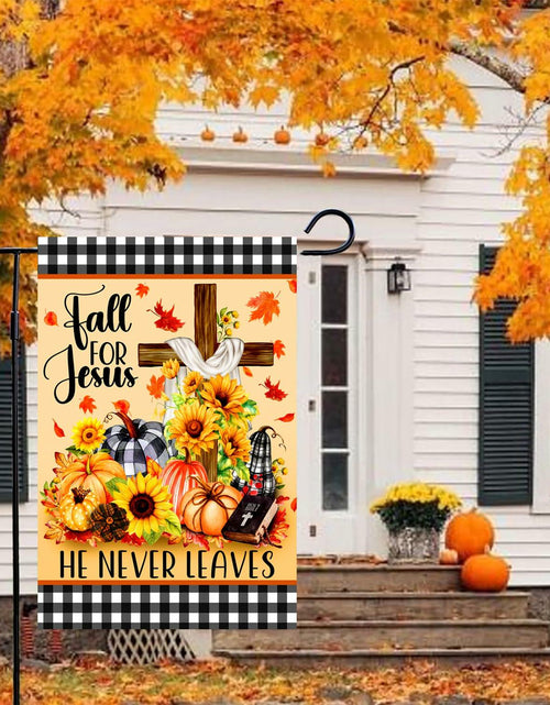 Load image into Gallery viewer, 4SEASONS POD “Fall For Jesus” Autumn Pumpkin Christian Garden Flag 12x18
