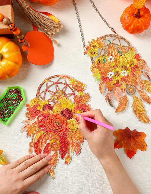 Load image into Gallery viewer, Saillong Fall Thanksgiving Diamond Art Suncatcher Pumpkin Hanging Decor 2PCS

