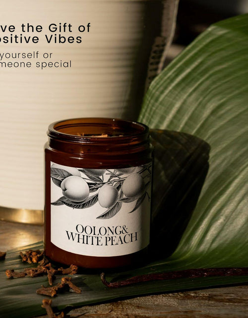 Load image into Gallery viewer, Oolong &amp; White Peach Scented Soy Candle Aromatherapy Black Jar Gift
