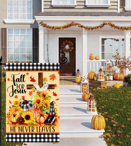 4SEASONS POD “Fall For Jesus” Autumn Pumpkin Christian Garden Flag 12x18