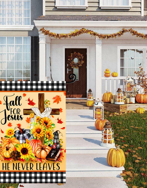 Load image into Gallery viewer, 4SEASONS POD “Fall For Jesus” Autumn Pumpkin Christian Garden Flag 12x18
