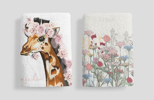 Load image into Gallery viewer, Ymaotrade 2-Pack Giraffe &amp; Flower Dish Towels Microfiber Quick Dry 24x16in
