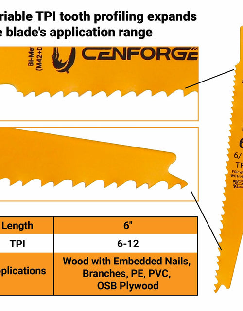 Load image into Gallery viewer, Cenforge 25PC Reciprocating Saw Blades 6" Bi-Metal Wood With Nails M42+D6A
