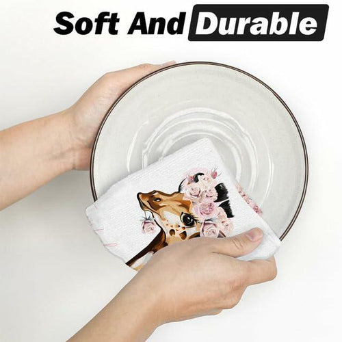 Load image into Gallery viewer, Ymaotrade 2-Pack Giraffe &amp; Flower Dish Towels Microfiber Quick Dry 24x16in
