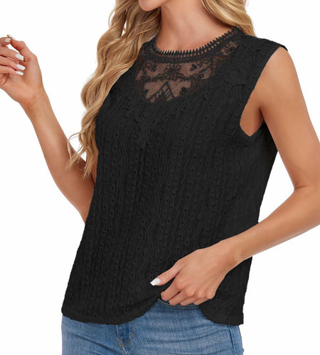 AGWISH Women’s Lace Tank Top Sleeveless Summer Casual Slim Fit Black S