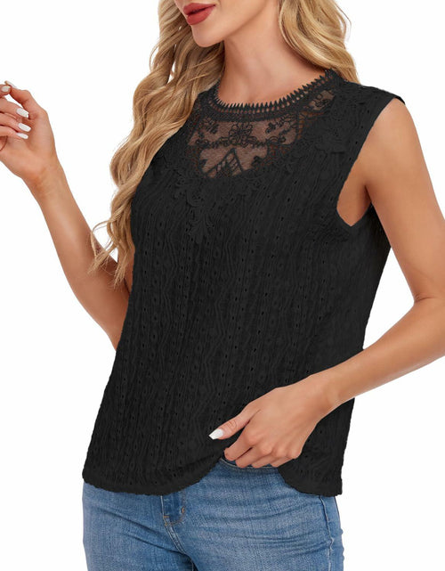 Load image into Gallery viewer, AGWISH Women’s Lace Tank Top Sleeveless Summer Casual Slim Fit Black S

