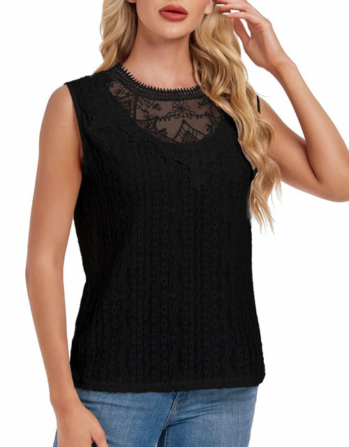 Load image into Gallery viewer, AGWISH Women’s Lace Tank Top Sleeveless Summer Casual Slim Fit Black S
