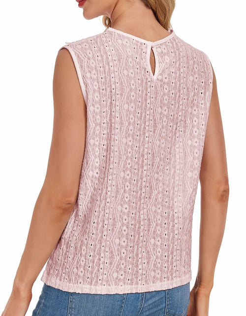 Load image into Gallery viewer, AGWISH Women’s Sleeveless Ruffle Lace Blouse Semi Sheer Floral Light Pink XL
