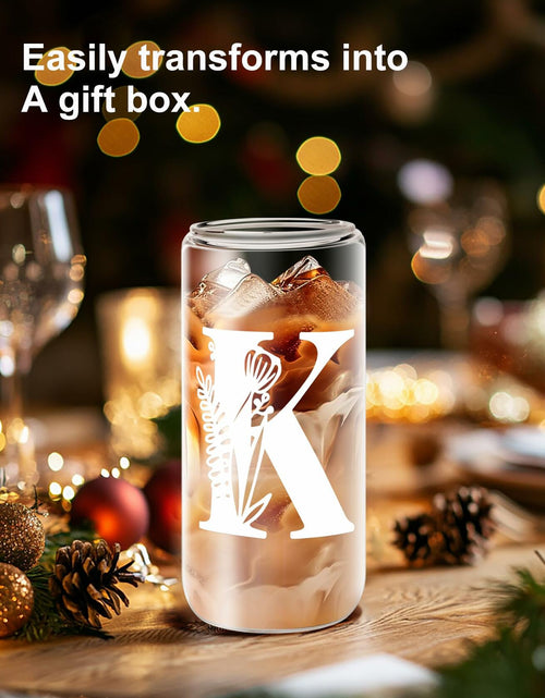 Load image into Gallery viewer, Monogrammed Glass Tumbler Cup with Lid &amp; Straw Personalized Gift OPEN BOX
