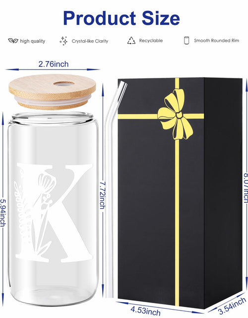 Load image into Gallery viewer, Monogrammed Glass Tumbler Cup with Lid &amp; Straw Personalized Gift OPEN BOX
