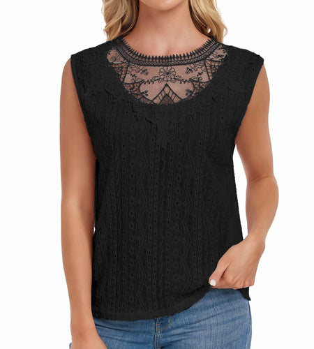 AGWISH Women’s Lace Tank Top Sleeveless Summer Casual Slim Fit Black S