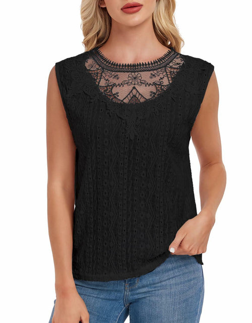 Load image into Gallery viewer, AGWISH Women’s Lace Tank Top Sleeveless Summer Casual Slim Fit Black S
