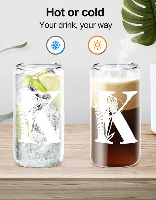 Load image into Gallery viewer, Monogrammed Glass Tumbler Cup with Lid &amp; Straw Personalized Gift OPEN BOX
