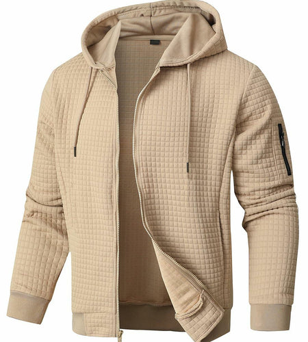 SAVKOOV Mens Lightweight Hoodie Full Zip Sweatshirt Casual Jacket Coat Khaki