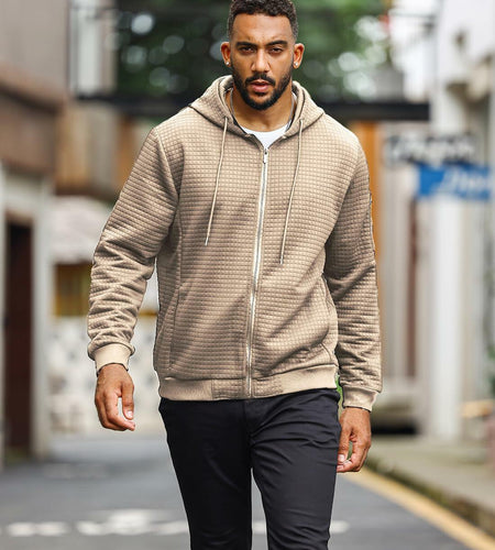 SAVKOOV Mens Lightweight Hoodie Full Zip Sweatshirt Casual Jacket Coat Khaki