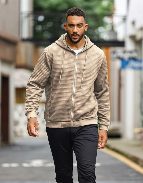 Load image into Gallery viewer, SAVKOOV Mens Lightweight Hoodie Full Zip Sweatshirt Casual Jacket Coat Khaki
