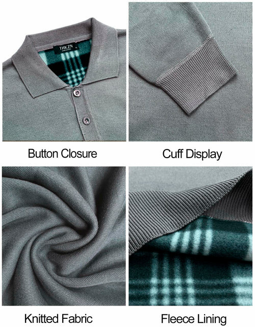 Load image into Gallery viewer, Thkzn Men’s Knit Polo Sweater Grey Long Sleeve Fleece Lined XL Classic
