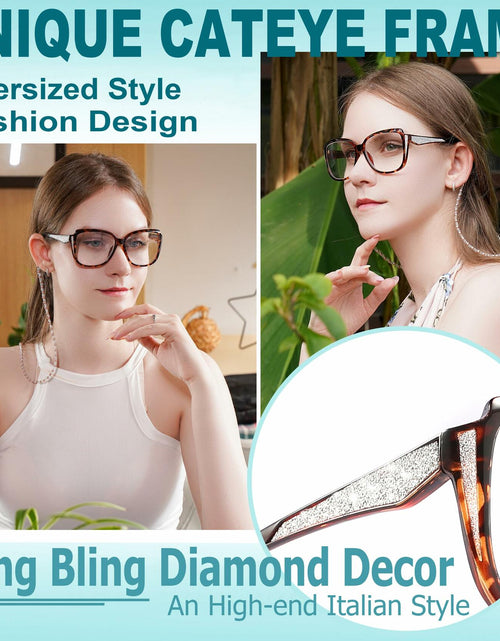 Load image into Gallery viewer, Yiwaeye Oprah Style Oversized Reading Glasses +1.5 with Chain Black/Tortoise
