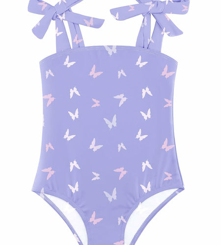 Toddler Girl Swimsuit One-Piece Purple Butterfly UPF 50 Size 7-8 Summer