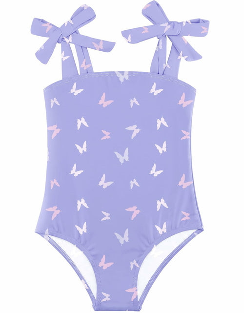 Load image into Gallery viewer, Toddler Girl Swimsuit One-Piece Purple Butterfly UPF 50 Size 7-8 Summer
