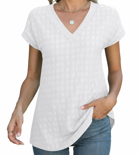 Micoson Women’s V Neck T-Shirt Short Sleeve Loose Fit Casual Top White XL