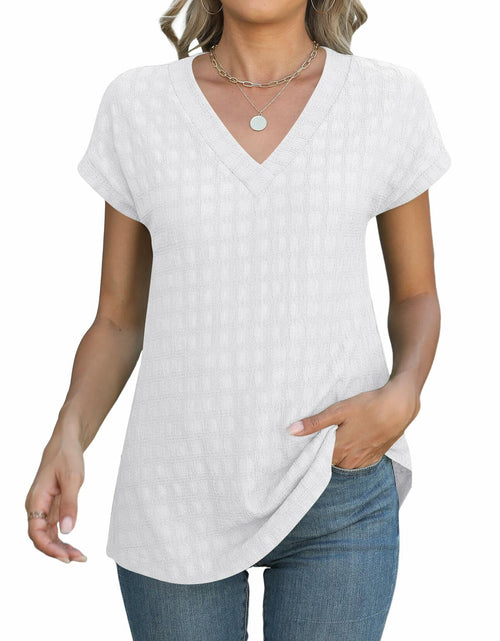 Load image into Gallery viewer, Micoson Women’s V Neck T-Shirt Short Sleeve Loose Fit Casual Top White XL
