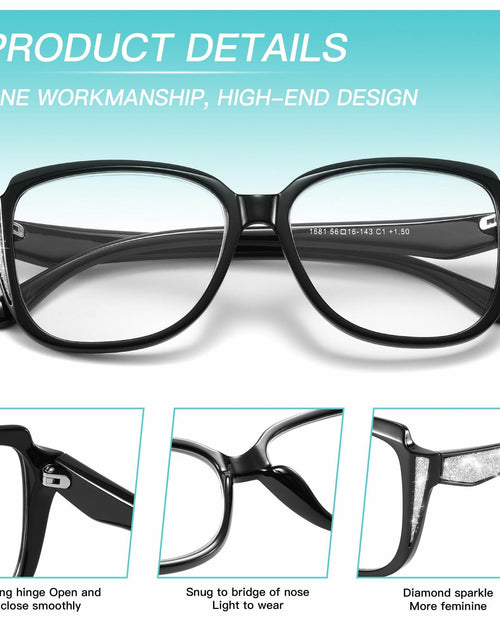 Load image into Gallery viewer, Yiwaeye Oprah Style Oversized Reading Glasses +1.5 with Chain Black/Tortoise
