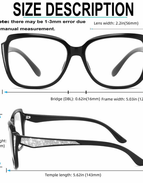 Load image into Gallery viewer, Yiwaeye Oprah Style Oversized Reading Glasses +1.5 with Chain Black/Tortoise
