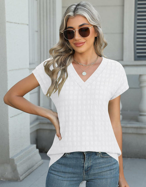 Load image into Gallery viewer, Micoson Women’s V Neck T-Shirt Short Sleeve Loose Fit Casual Top White XL
