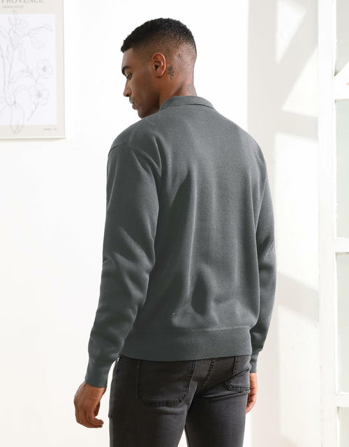 Load image into Gallery viewer, Thkzn Men’s Knit Polo Sweater Grey Long Sleeve Fleece Lined XL Classic
